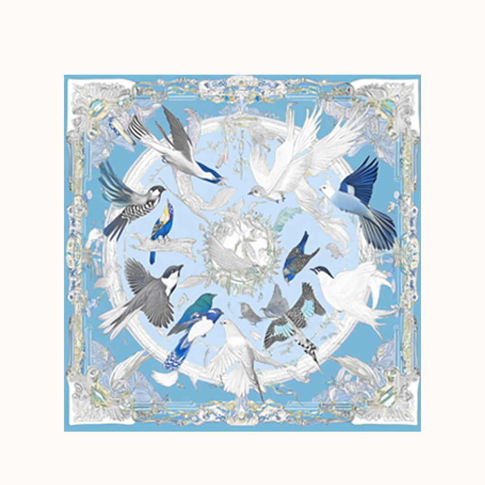 PeckPerk Bird Lover's Scarf with Gift Box: 100% Silk, Double-sided 27”